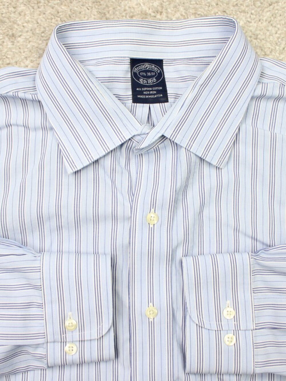 Brooks Brothers Shirt Mens 17 1/2, 36/37 Blue Non-Iron Supima Cotton Long Sleeve